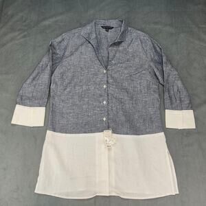 Brooks Brothers 346 Casual Linen Two Tone Tunic Top Blue & White Womens 10